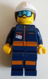 LEGO cty1060 Ground Crew Technician - Female, Dark Blue Jumpsuit, White Construction Helmet with Dark Brown Ponytail Hair, Light Blue Goggles